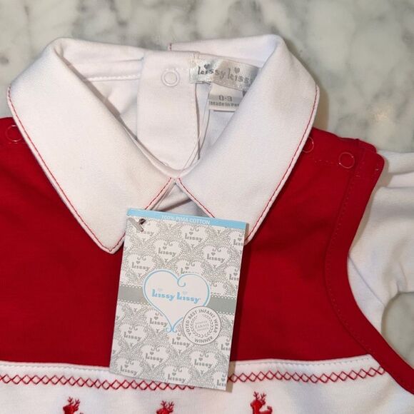 NWT KISSY KISSY RED/WHITE CLASSIC HOLIDAY TREAUSRES OVERALL SET 0/3M - Picture 3 of 11